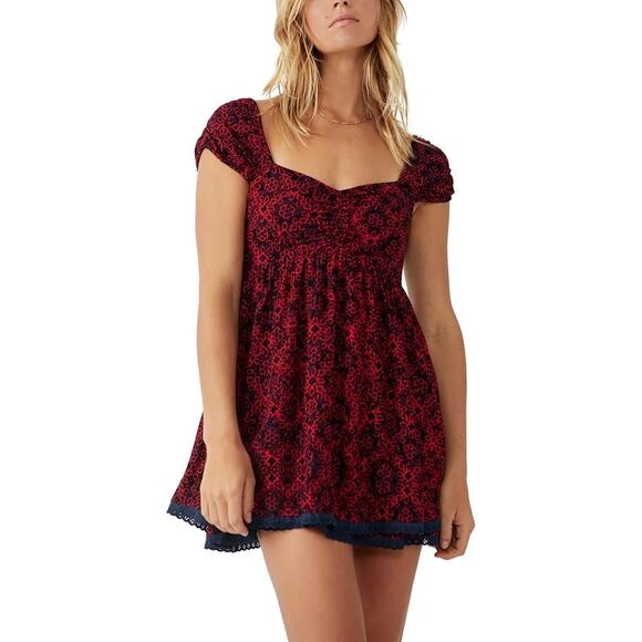 Free People Tabitha Floral Mini Dress Sz M Red Blue Womens NICE! - Picture 1 of 6